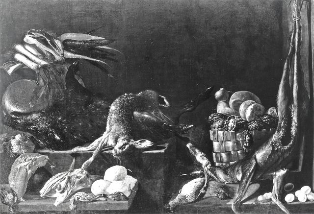 Cincinnati Art Museum — Recco Giovan Battista - sec. XVII - Natura morta con selvaggina, cinghiale, cesto di salumi e formaggi, uova e limoni — insieme